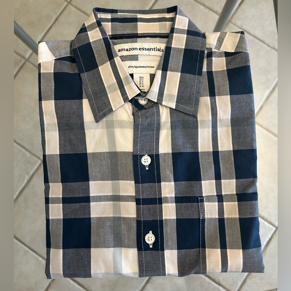 Amazon Essentials Men's Checkered Shirt - Blue and Cream
